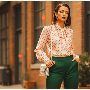 Vintage Shapely Polka Dot Bow Blouse